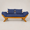 Sofá Cama Futon Reclinável Japão - Madeira Nobre Natural Tecido Acquablock Cor Azul Royal