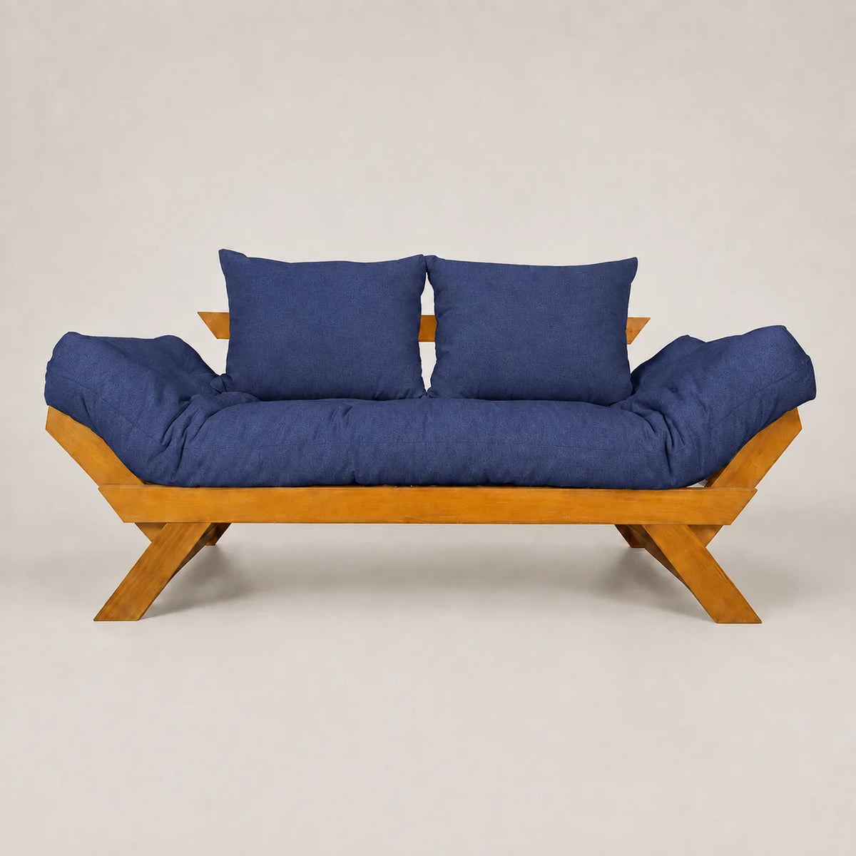 Sofá Cama Futon Reclinável Japão - Madeira Nobre Mel Tecido Acquablock Cor Azul Royal