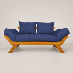 Sofá Cama Futon Reclinável Japão - Madeira Nobre Mel Tecido Acquablock Cor Azul Royal
