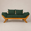 Sofá Cama Futon Reclinável Japão - Madeira Nobre Mel Tecido Acquablock Cor Verde Oliva