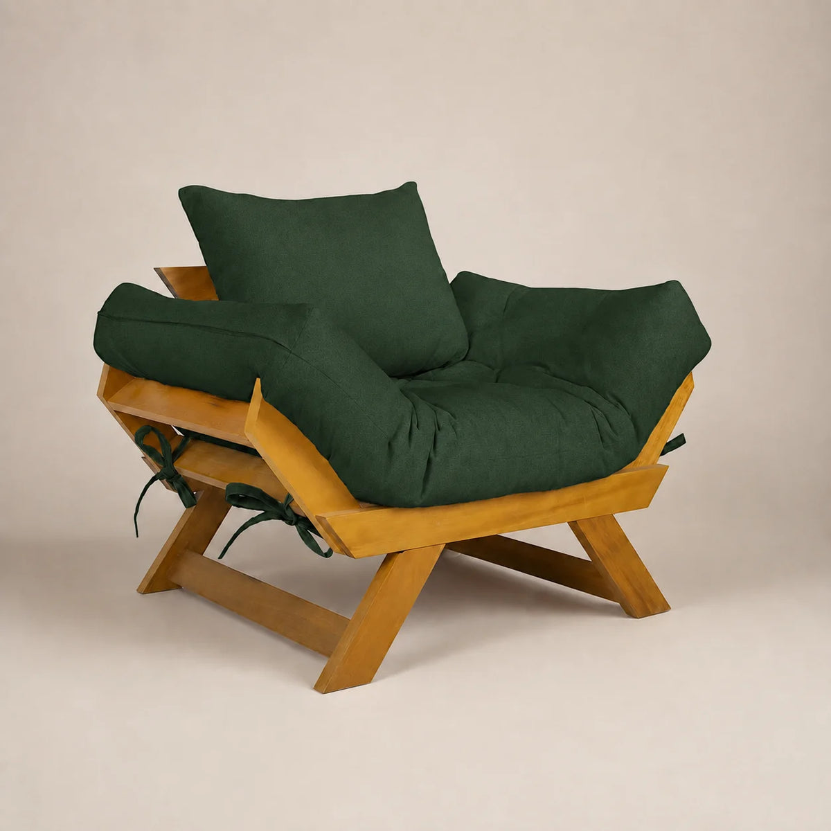 Poltrona Japão Acquablock Madeira Pinus Mel - Verde Oliva