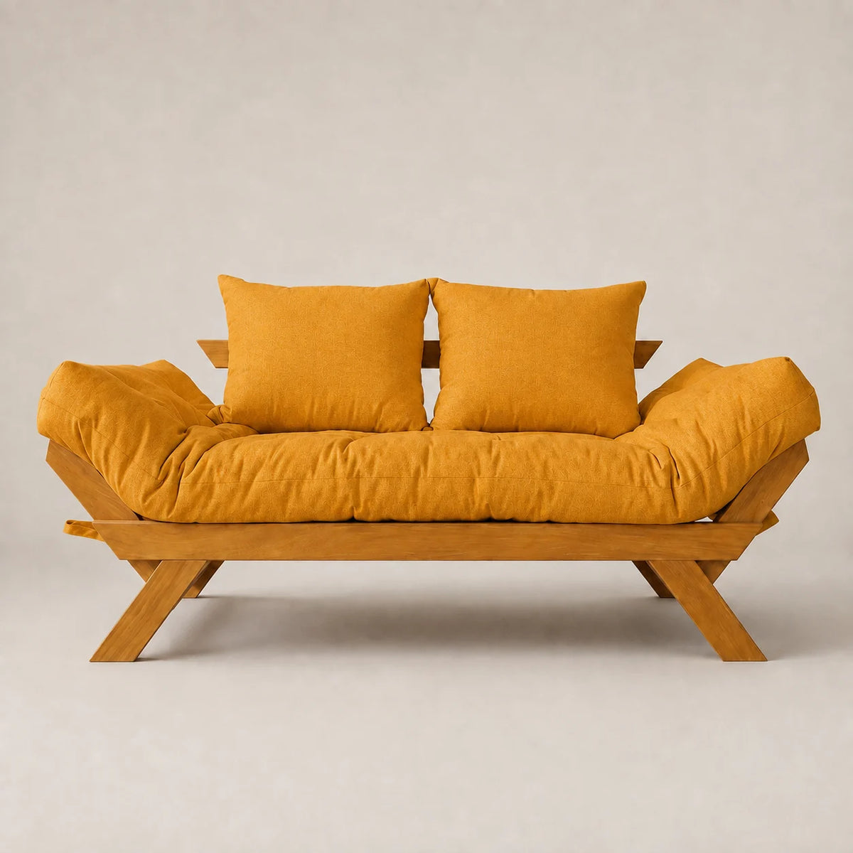 Sofá Cama Reclinável Futon D33 Japão - Madeira Mel Tecido Acquablock Cor Amarelo