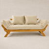 Sofá Cama Reclinável Futon D33 Japão - Madeira Mel Tecido Sarja Cor Bege