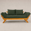 Sofá Cama Reclinável Futon D33 Japão - Madeira Mel Tecido Sarja Cor Verde Militar