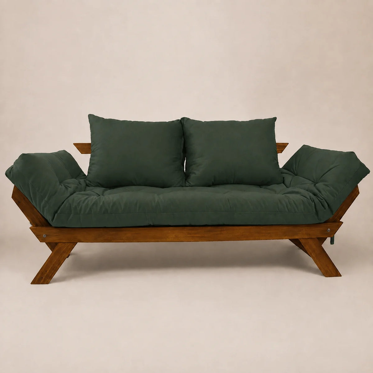 Sofá Cama Reclinável Futon Japão D33 - Madeira Nobre Imbuia Tecido Sarja Cor Verde Militar