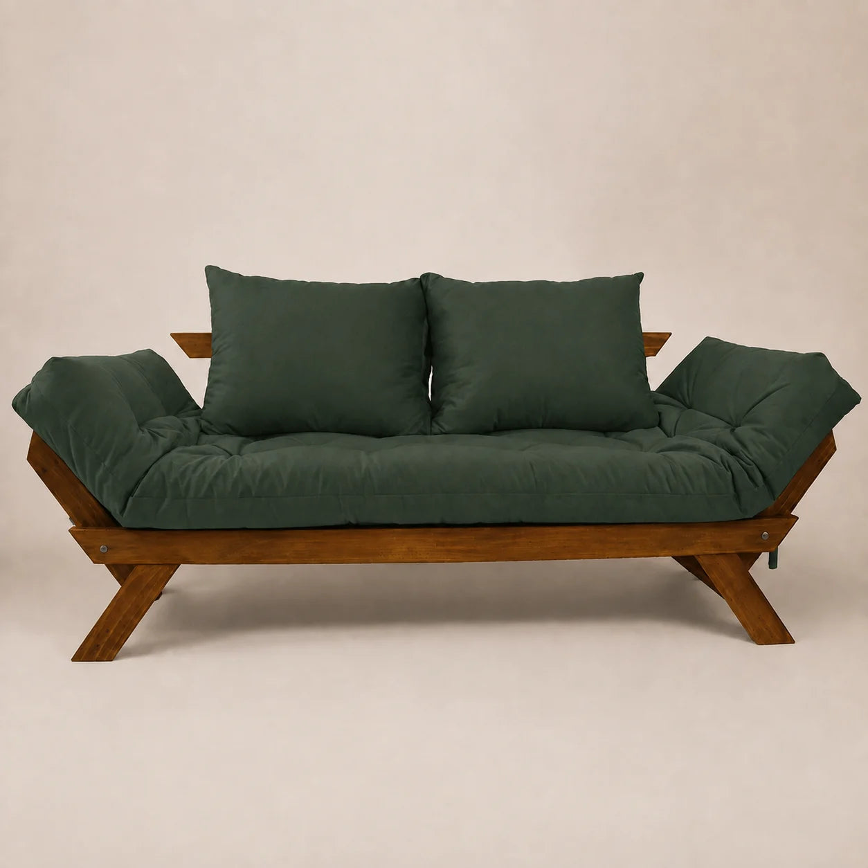 Sofá Cama Reclinável Futon Japão D33 - Madeira Nobre Imbuia Tecido Sarja Cor Verde Militar