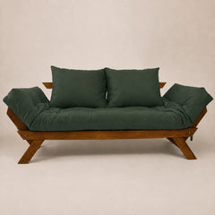 Sofá Cama Reclinável Futon Japão D33 - Madeira Nobre Imbuia Tecido Sarja Cor Verde Militar