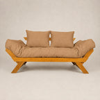 Sofá Cama Reclinável Futon Japão - Madeira Mel Tecido Acquablock Cor Fendi