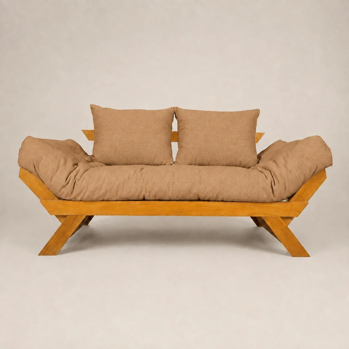 Sofá Cama Reclinável Futon Japão - Madeira Mel Tecido Acquablock Cor Fendi