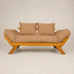 Sofá Cama Reclinável Futon Japão - Madeira Mel Tecido Acquablock Cor Fendi