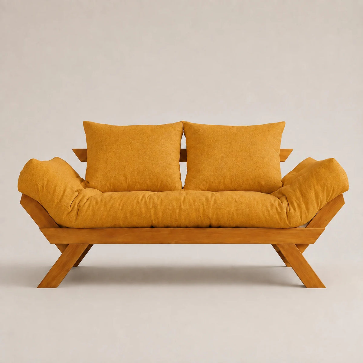 Sofá Cama Futon Reclinável Japão D33 - Madeira Nobre Mel Tecido Acquablock Cor Amarelo