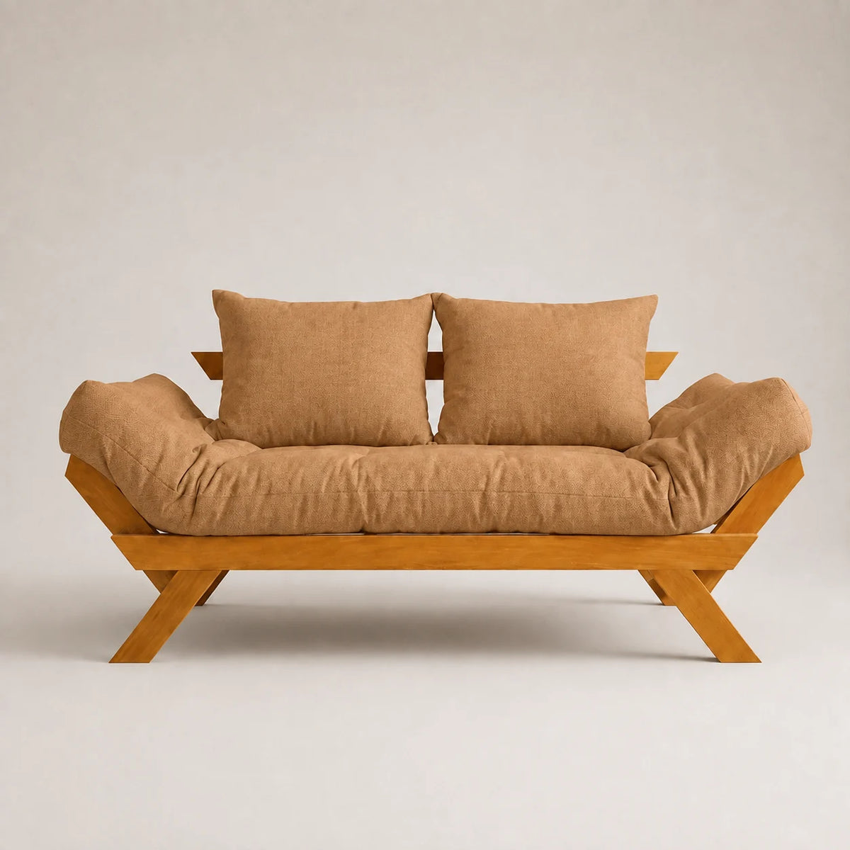 Sofá Cama Futon Reclinável Japão D33 - Madeira Nobre Mel Tecido Acquablock Cor Fendi