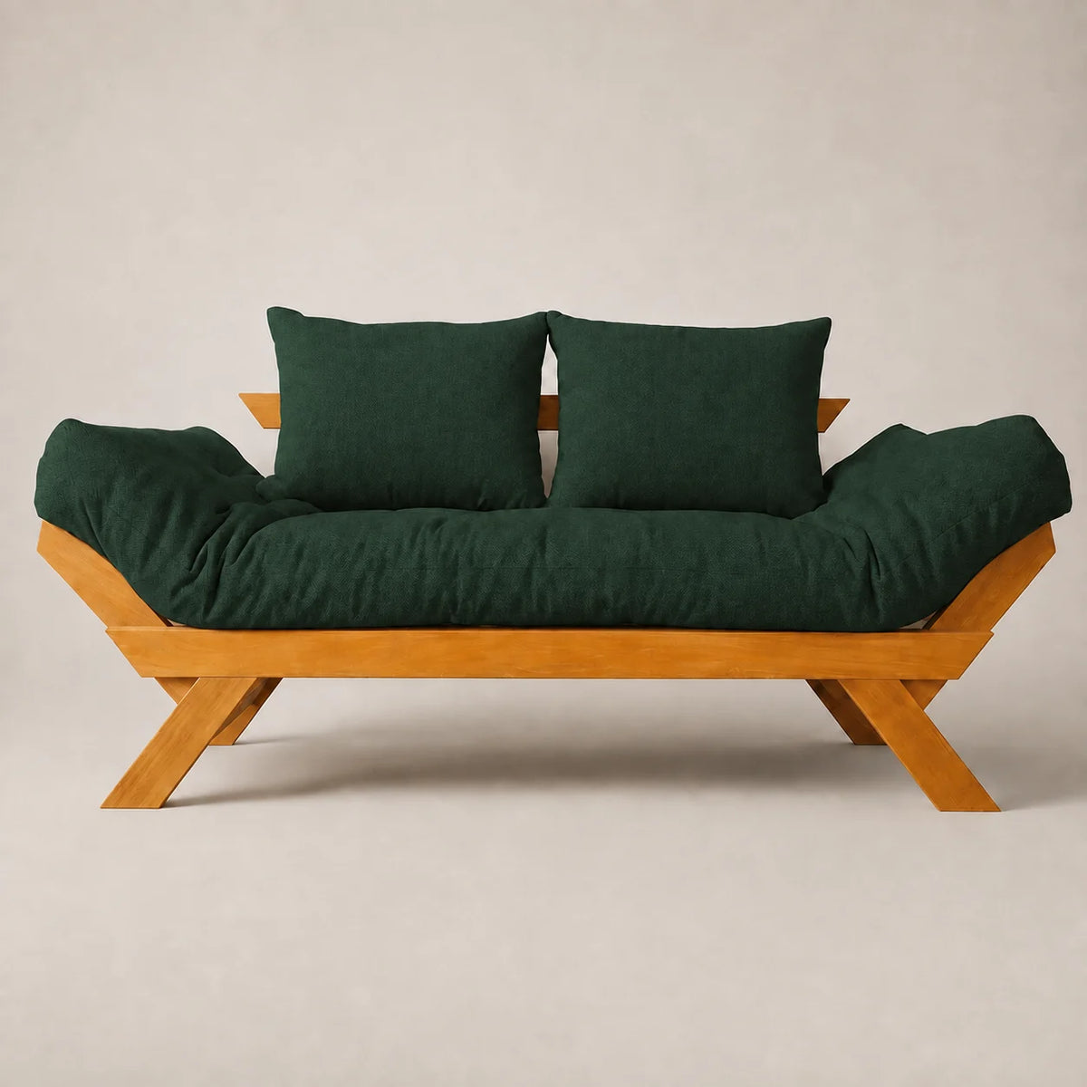 Sofá Cama Futon Reclinável Japão D33 - Madeira Nobre Mel Tecido Acquablock Cor Verde Oliva