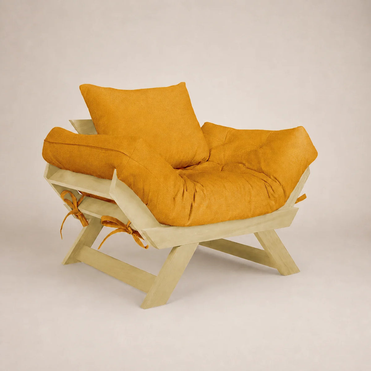 Poltrona Japão Acquablock Madeira Pinus Sem Pintura - Amarelo