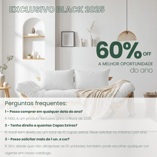 10 ANOS de Capa Extra Sofá Futon R9 - Tecido Acquablock EXCLUSIVO Black 2025