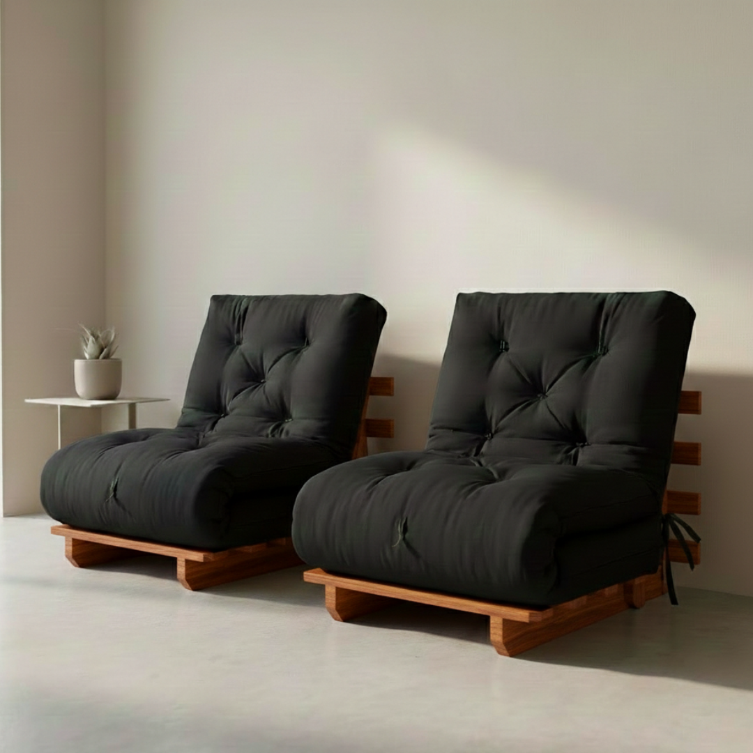 Kit Sofá Cama Solteiro Futon Dobrável Madeira Nobre + 2 Capas Acquablock