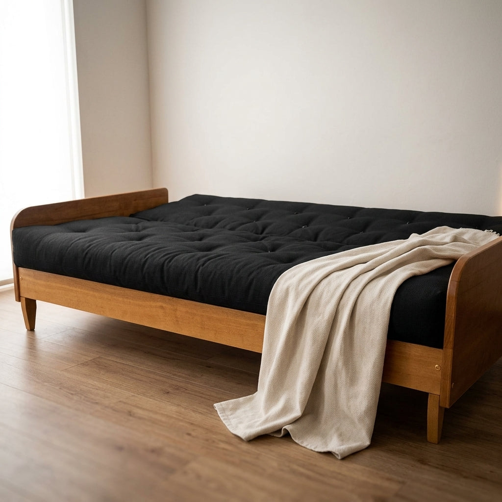 Convertible futon sofa bed — Bed Mode Functionality | Generated by Modelize