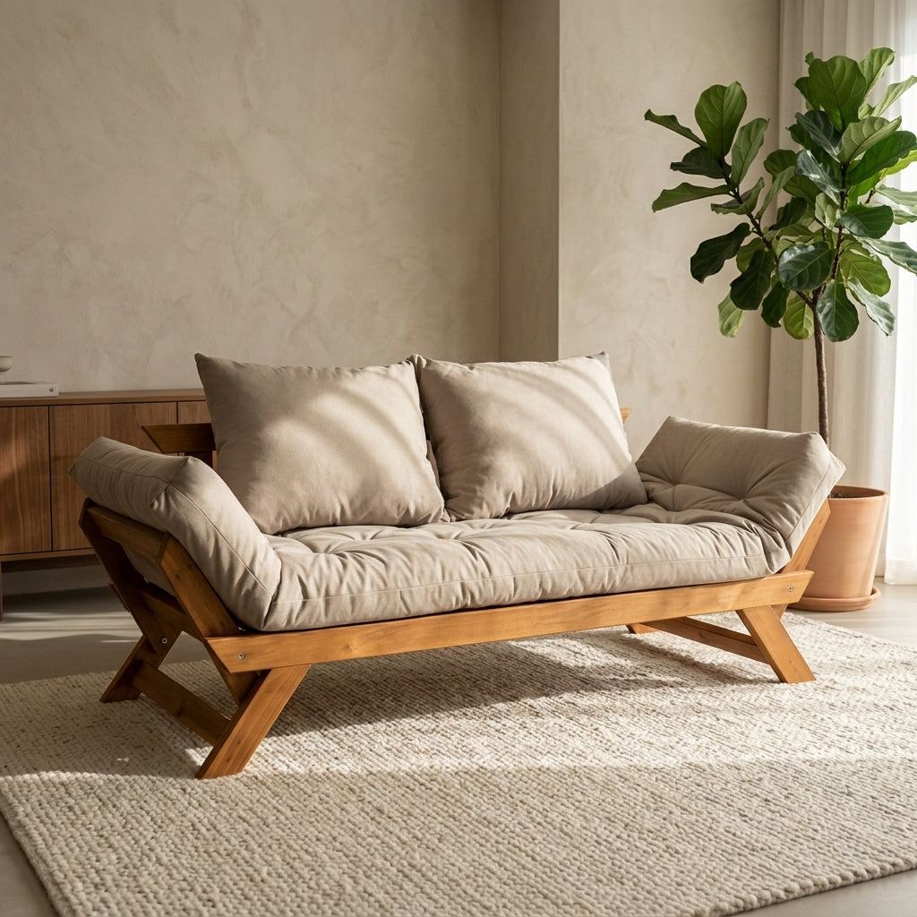 Reclining Futon Sofa Bed — Japandi Lifestyle Scene | Generated by Modelize