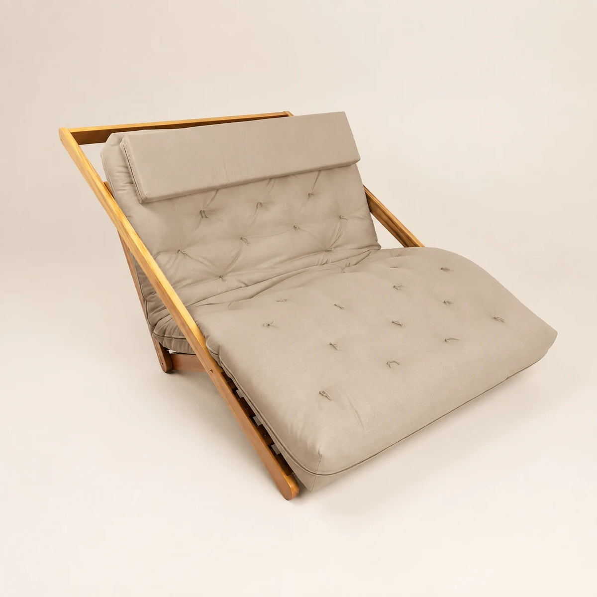 Poltrona New York Reclinável Casal Futon Sarja Bege Sala de Estar