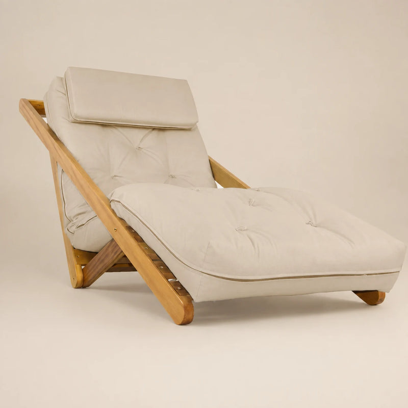 Poltrona New York Reclin�vel Solteiro Sala de Estar Madeira Pinus Sarja Bege