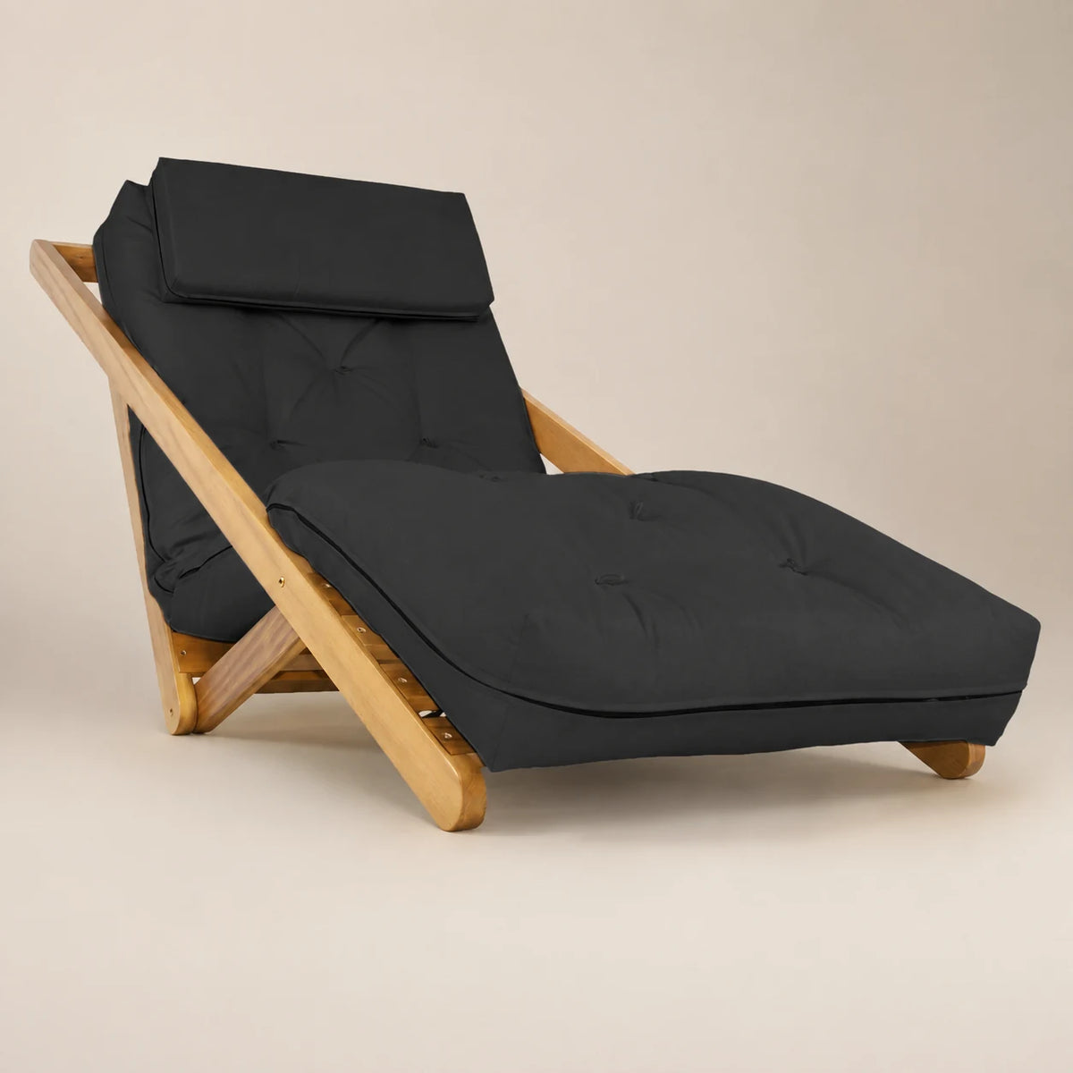 Poltrona New York Reclin�vel Solteiro Sala de Estar Madeira Pinus Sarja Preto