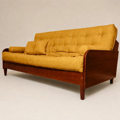 Sofá Cama Casal Futon Paris Madeira Nobre Imbuia - Tecido Acquablock Amarelo