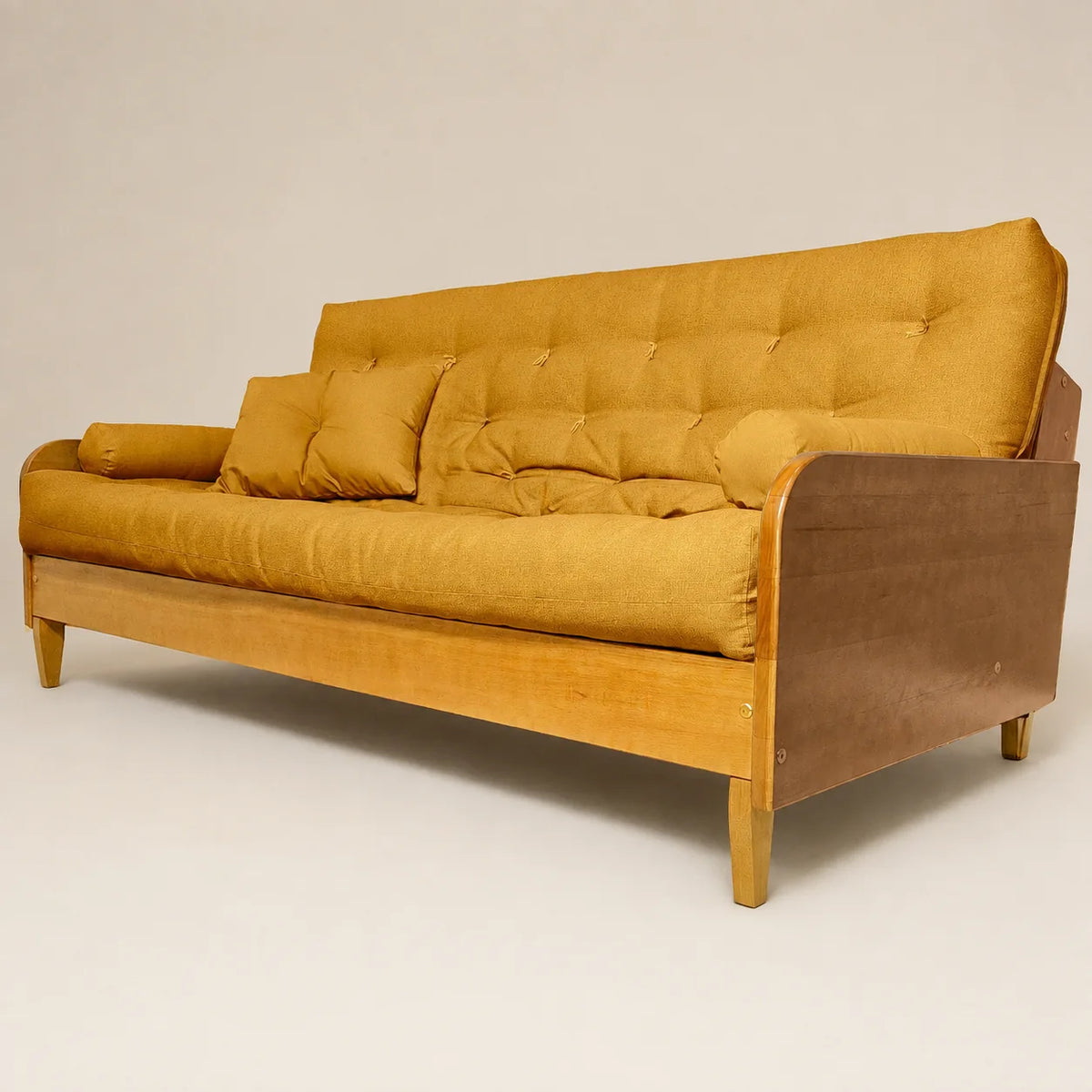 Sofá Cama Casal Futon Paris Madeira Nobre Mel - Tecido Acquablock Amarelo