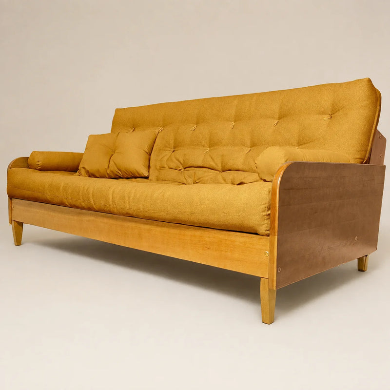 Sof� Cama Casal Futon Paris Madeira Nobre Mel - Tecido Acquablock Amarelo