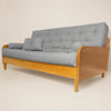 Sof� De Madeira Nobre Cor Mel Futon Paris - Tecido Acquablock Cor Cinza Linho