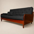 Sofá De Madeira Nobre Cor Imbuia Futon Paris - Tecido Acquablock Preto