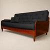 Sof� De Madeira Nobre Cor Imbuia Futon Paris - Tecido Acquablock Preto