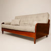 Sof� De Madeira Nobre Cor Imbuia Futon Paris - Tecido Sarja 100% Algod�o Bege Claro