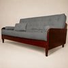 Sof� De Madeira Nobre Cor Imbuia Futon Paris - Tecido Sarja 100% Algod�o Cor Cinza