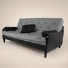 Sof� De Madeira Nobre Cor Preta Futon Paris - Tecido Sarja 100% Algod�o Cinza