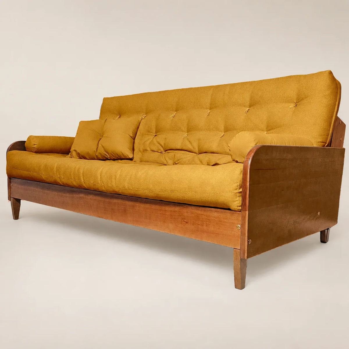 Sofá Cama Casal Futon Paris II Madeira Maciça Mel- Tecido Acquablock Cor Amarelo