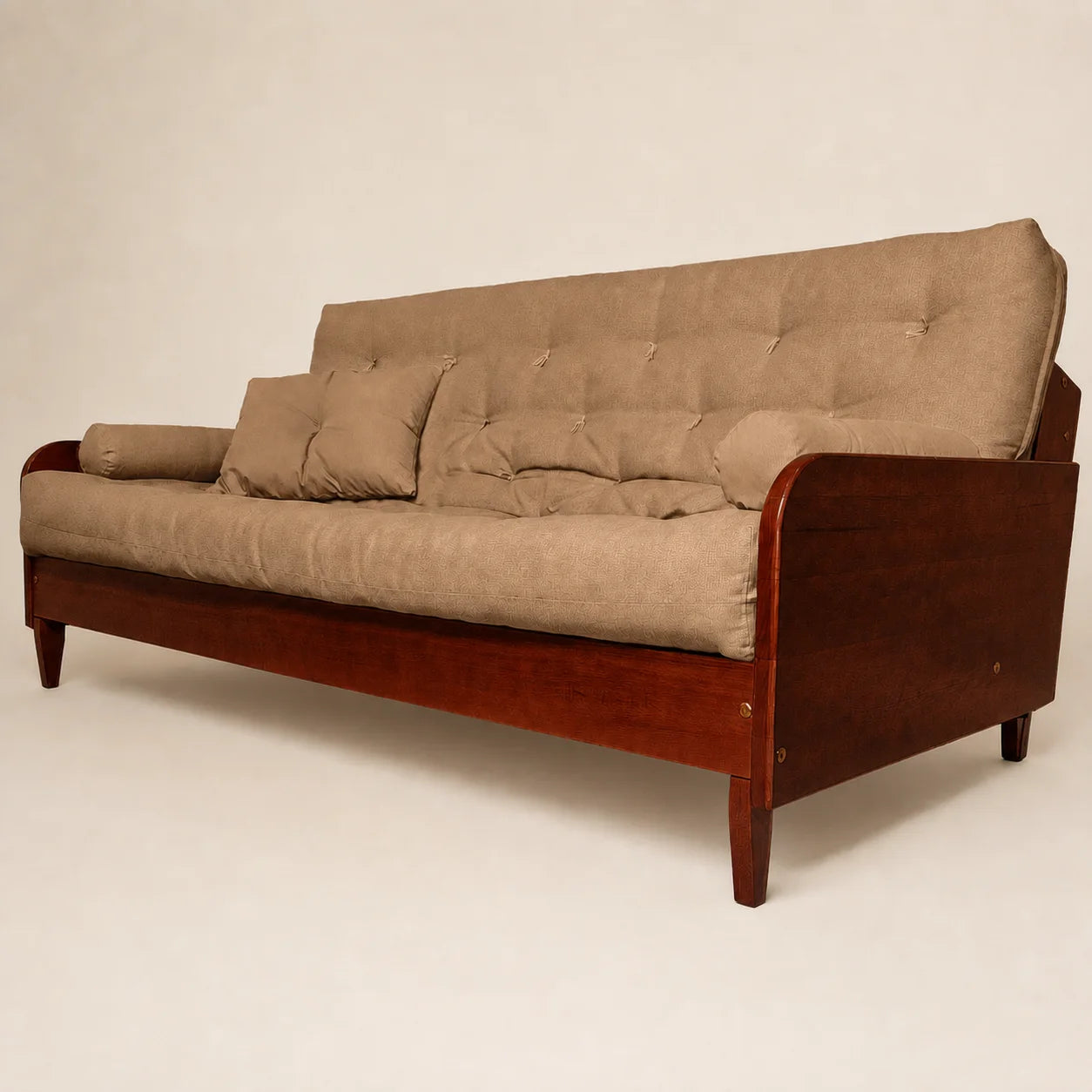 Sof� Cama Casal Futon Paris II Acquablock em Madeira Maci�a Imbuia - Cor Fendi