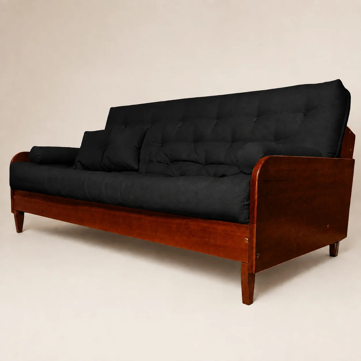 Sof� Cama Casal Futon Paris II Acquablock em Madeira Maci�a Imbuia - Cor Preto