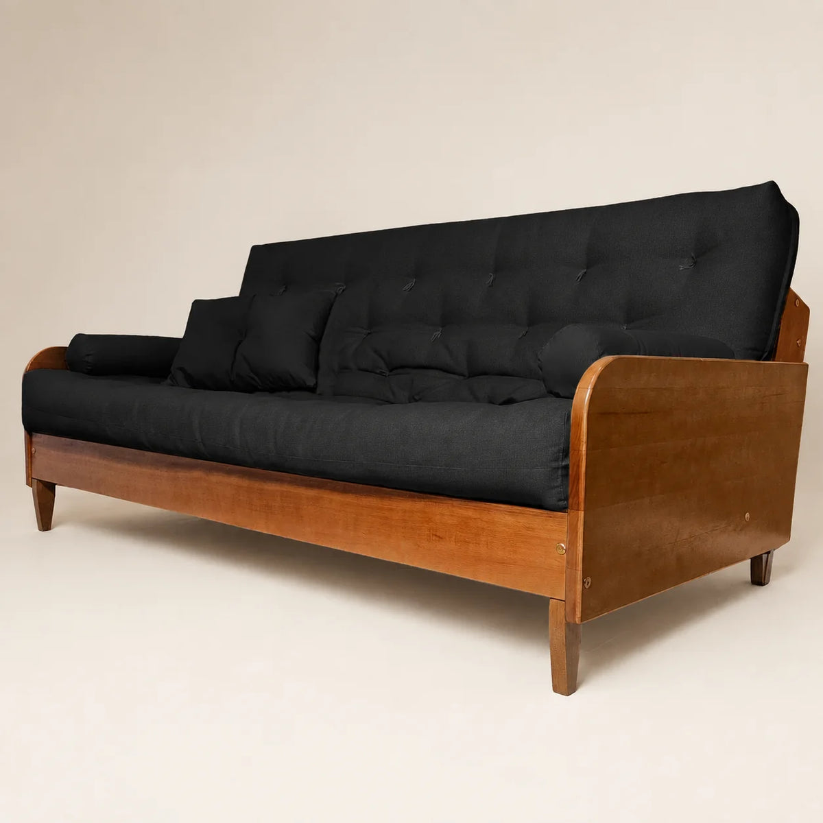 Sofá Cama Casal Futon Paris II Acquablock em Madeira Maciça Mel - Cor Preto