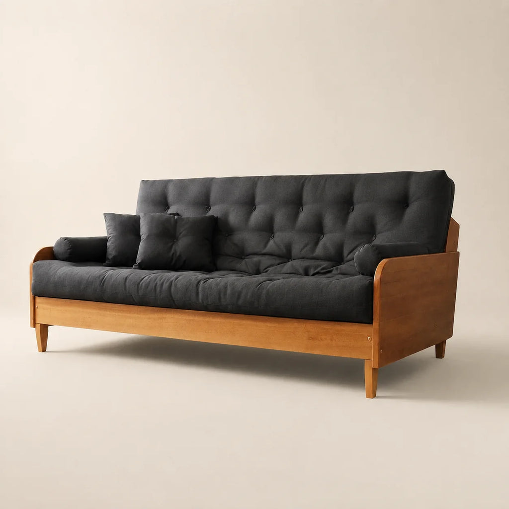Sof� Cama Casal Futon D33 Paris II  Acquablock Madeira Maci�a Mel - Cor Preto