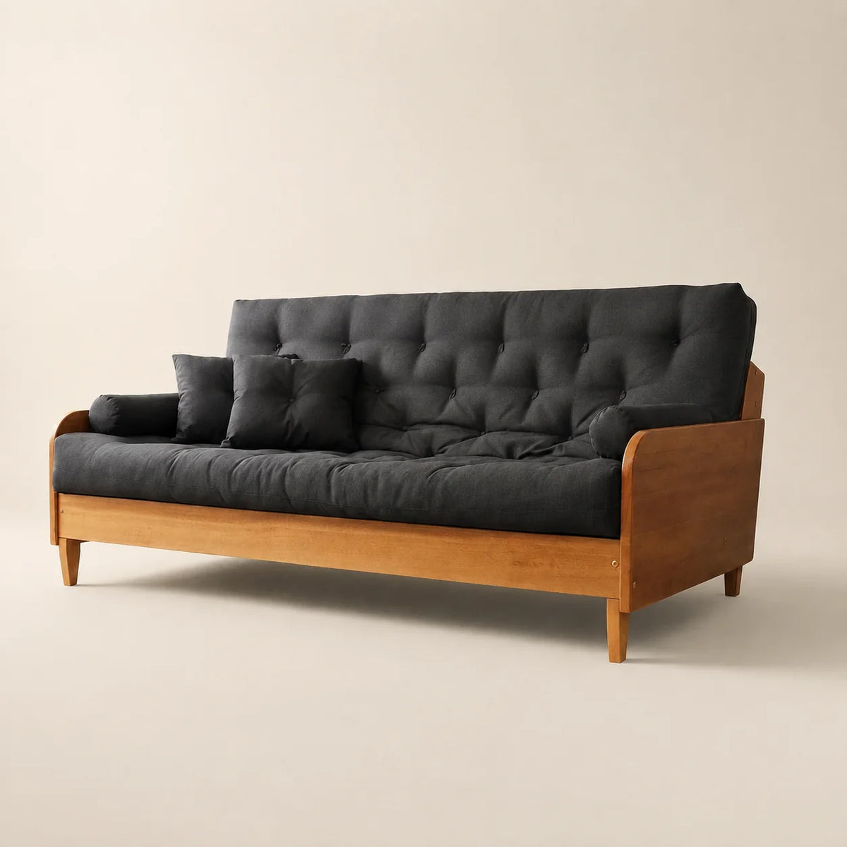 Sofá Cama Casal Futon D33 Paris II  Acquablock Madeira Maciça Mel - Cor Preto