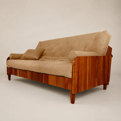 Sofá Cama Casal Futon Paris II Ripado Acquablock Madeira Maciça Imbuia - Cor Fendi
