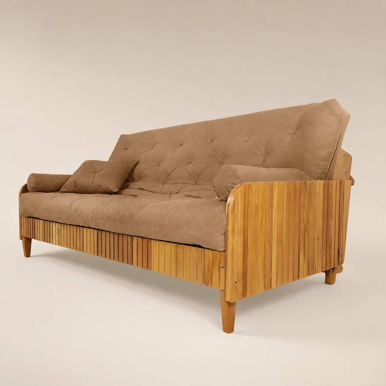 Sof� Cama Casal Futon Paris II Ripado Acquablock Madeira Maci�a Mel - Cor Fendi