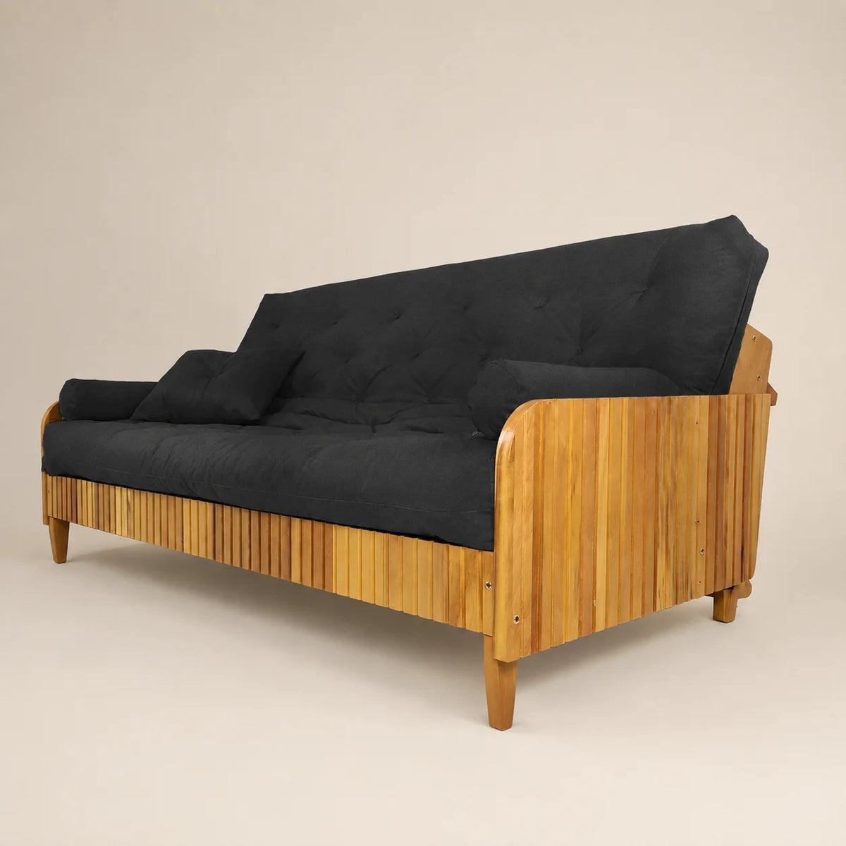 Sof� Cama Casal Futon Paris II Ripado Acquablock Madeira Maci�a Mel - Cor Preto