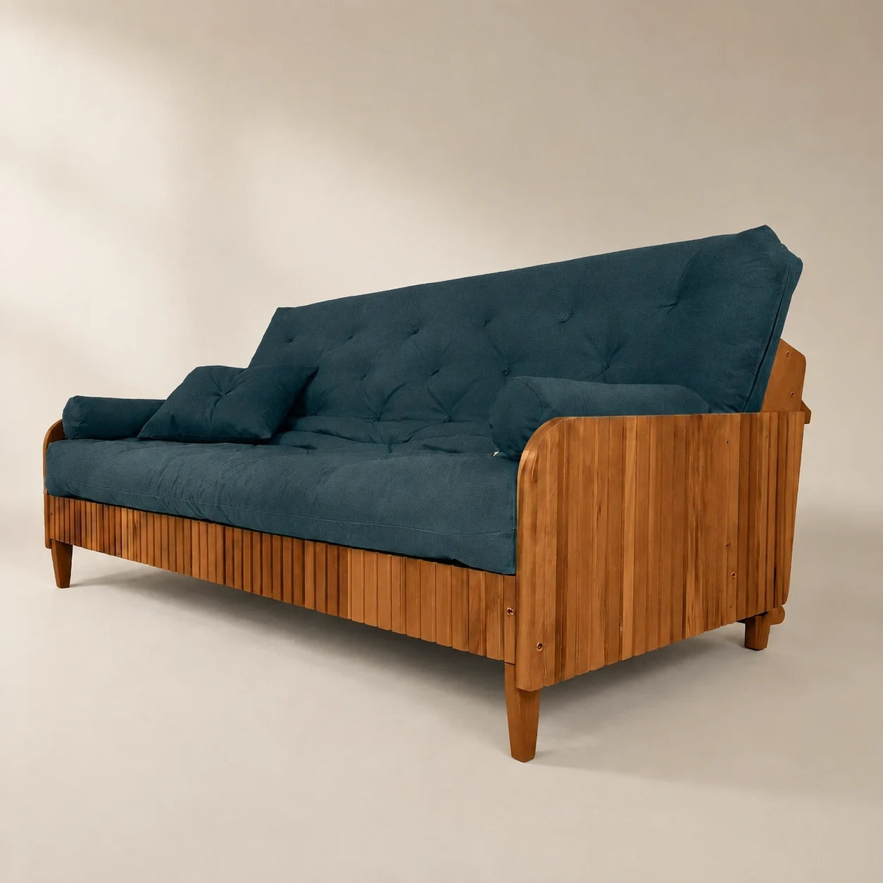 Sof� Cama Casal Futon Paris II Ripado Acquablock Madeira Maci�a Mel - Cor Verde Oliva