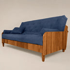 Sofá Cama Casal Futon D33 Paris II Ripado Acquablock Madeira Maciça Mel - Cor Azul Royal