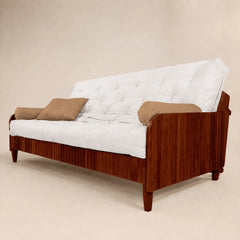 Sofá Cama Casal Futon D33 Paris II Ripado Acquablock Madeira Maciça  Imbuia- Cor Branco Off