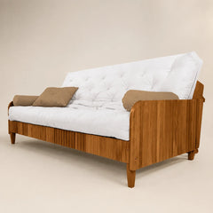 Sofá Cama Casal Futon D33 Paris II Ripado Acquablock Madeira Maciça Mel - Cor Branco Off