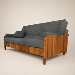 Sofá Cama Casal Futon D33 Paris II Ripado Acquablock Madeira Maciça Mel - Cor Chumbo