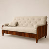 Sof� Cama Casal Futon Paris II Ripado Sarja em Madeira Maci�a Imbuia - Cor Bege Claro