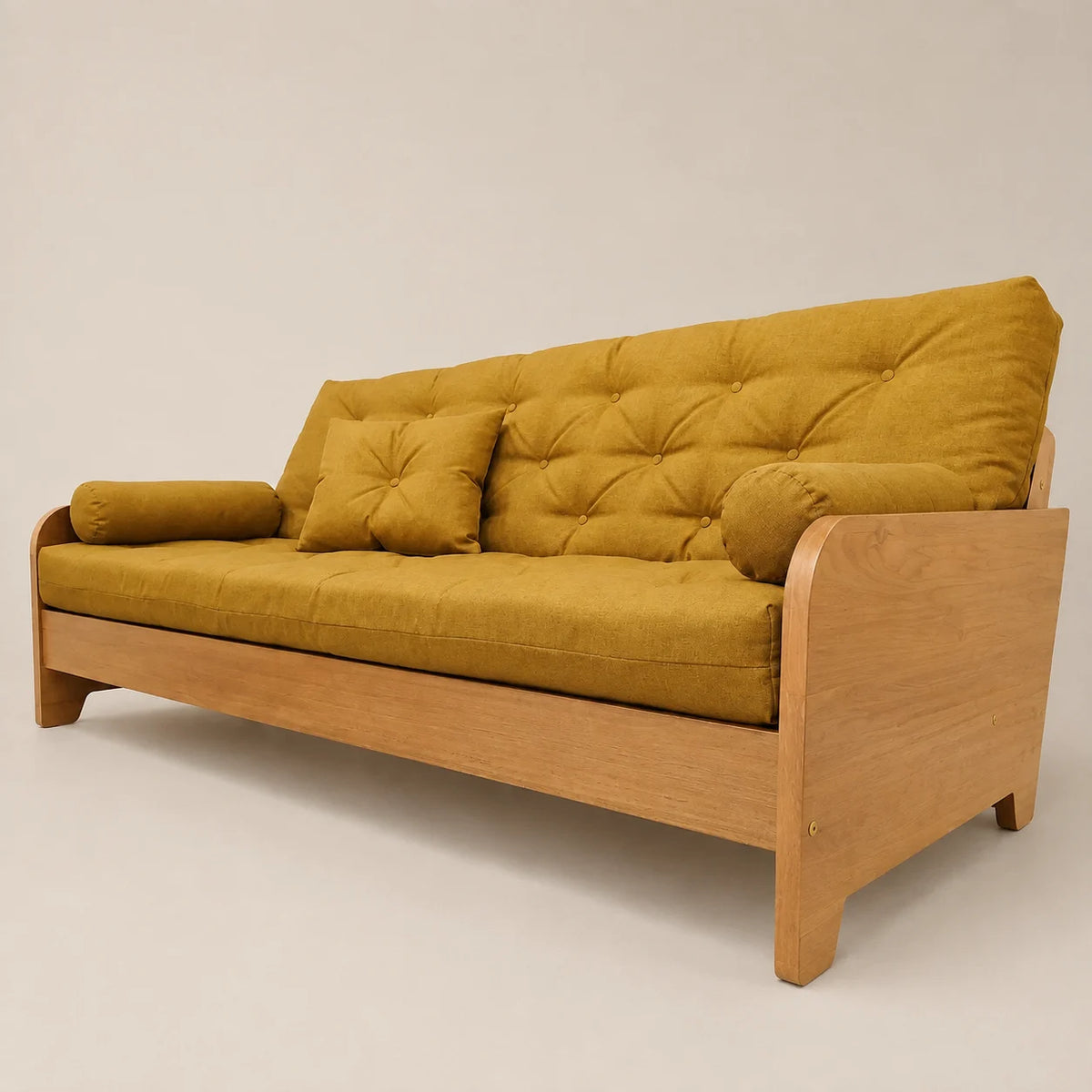 Sof� Cama Casal Futon Paris New II D33 Acquablock em Madeira Maci�a Mel  - Cor Amarelo